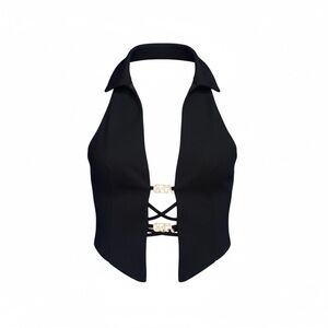 I.AM.GIA Black Halter Vest with Gold Hardware festival outfit